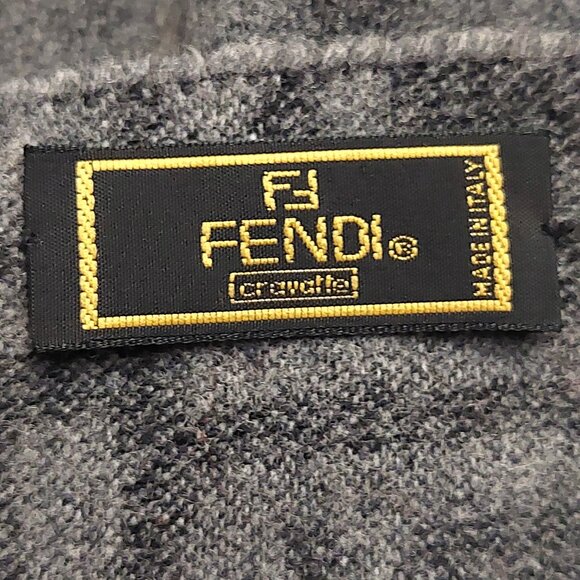 Vintage FENDI Dark Gray & Light Gray Monogram & Stripe Wool Scarf Fringes - Picture 7 of 7